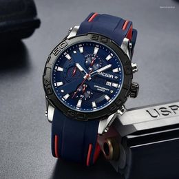 Wristwatches MEGIR Fashion Men's Business Multifunctional Silicone Quartz Watches Luxury Sixpin Men Watch Casual Waterproof 2055G