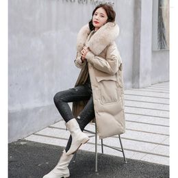 Women's Down Women Khaki Long Jacket Hooded Coat Fashion Fur Collar Windproof Thicken Duck Warm Winter Cotton Clothes Outerwear Top