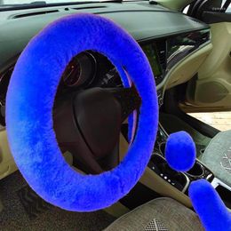 Steering Wheel Covers 3pcs/Set Winter Warm Fluffy Plush Universal Fit Thickening Faux Interior