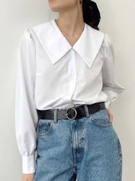 Women's Blouses LY VAREY LIN Spring OL Shirts Women Fashion Sailor Collar Single Breasted Tops Office Lady Long Sleeve Casual White Blouse