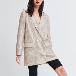 Women's Suits Women Geometric Pattern Sequined Blazer Feminino Shining Pockets Long Sleeve Outerwear Vintage Female Casual Tops Temperament