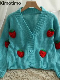 Women's Sweaters Kimotimo Women Three Dimensional Strawberry Vest 2022 Autumn Sweet Vhals Sweater Korean Chic Kawaii Long Sleeve Vests J220915