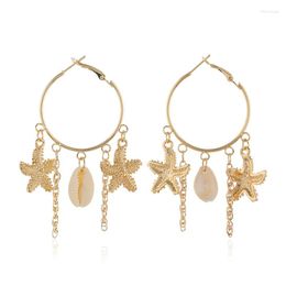 Hoop Earrings Summer Beach Ear Jewellery Ocean Starfish Shell Shape Metal Drop Dangle For Women Female Brincos Holiday Party