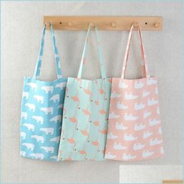 Storage Bags Candy Colors High Capacity Shoder Bags Polar Bear Ostrich Printing Leisure Shop Package Wear Resistant Fold Drop Delive Dh2By