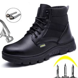 Botlar Erkek Güvenlik Ayakkabı Deri Delme geçirmez İş Çelik Toe Endüstriyel Kış Yıkılamaz 221128