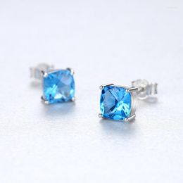 Stud Earrings Elegant 925 Silver Sterling Square For Women Party Wraped Blue Gemstone Fashion Pendientes Jewelry