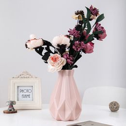 Vases Flower Vase Imitation Ceramic Plastic Shatterproof Flower Pot Vase Flower Basket Nordic Modern Study Room Hallway Wedding Decor 221126