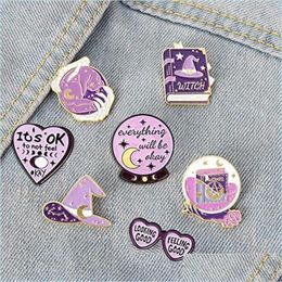 Pins Brooches Square Witch Purple Color Enamel Brooches Pin For Women Fashion Dress Coat Shirt Demin Metal Funny Brooch Pin Dhgarden Dhobu