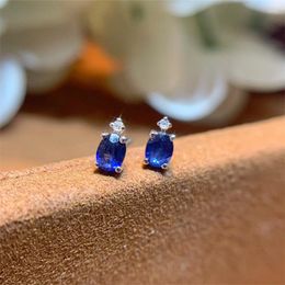 Stud Earrings UNICE Real 18K White Gold Fine Jewellery AU750 Water-Drop Oval Natural Sapphire For Women Engagement Party Gift