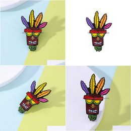 Pins Brooches Cartoon Feather Aku Mask Brooch Colorf Paint Enamel Pins Zinc Alloy Brooches For Women Denim Shirt Badge Fashion Amaz Dhaqt