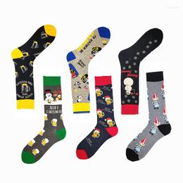 Men's Socks A Pair Of Cotton Autumn And Winter Snowman Santa's Beer Happy High Realistic Feeling Skateboard Stockings