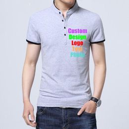 Men's T Shirts Men's T-Shirts Custom Made Logo Po Text Printed Men Shirt Buttons Up Stand Collar Patchwork Smart Business Company Team