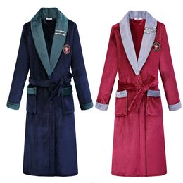 Men's Sleepwear Autumn Winter Flannel Couple Robe Oversize Thick Coral Fleece Kimono Bathrobe Gown Nightwear with Pockets Home Wear 221124