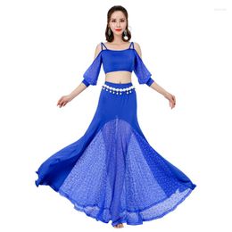 Stage Wear Women Oriental Bellydance Costume 2-piece Set Modern Dance Dress Big Swing Skirt Top Dancing Practise Clothing For Ladies