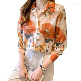 Women's Blouses Printed Long-sleeved Blouse Women's 2022 Spring Temperament Design Sense Niche Flower Pattern Shirt Top Women Chiffon