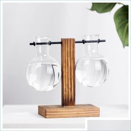 Vases Originality Vase Fashion Wooden Frame Hydroponics Glass Transparent Desktop Ornaments Flowerpot Botany New Vases Arrival 10 8S Dhqt7