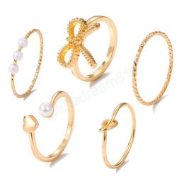 Rings for Women Gold Colour Silver Colour Metal Pearl Bow Heart Punk Finger Ring Fashion Jewellery Gifts