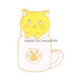 Pins Brooches Cartoon Cat Animal Brooches Set 5Pcs Creative Coffee Cup Enamel Paint Badges For Girls Gold Plated Lapel Pin Denim Sh Dhhoo