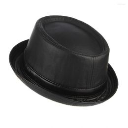 Berets Men's European American Fedoras Hat Male Curling PU Leather Cap Adult Gentleman Elegant Fashion Party Banquet Hats H7213