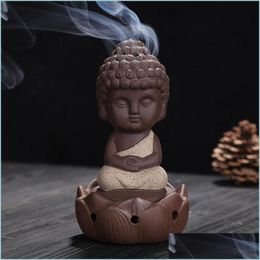 Fragrance Lamps Sand Incense Burner Ceramics A Buddhist Monk Ornaments Lovely Decorative Fragrance Lamps Censer Lotus Sit In Meditat Dh79J