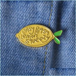 Pins Brooches New Cute Yellow Lemon Fruit Brooch Easy Peasy Squeezy Bright Enamel Pins Badge Backpack Lapel Brooches 633 H1 Dhgarden Dh8To