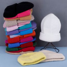 BeanieSkull Caps Rabbit Fur Beanies Soft Warm Fluffy Bright silk Winter Hat for Women Angora Knitted Skullies Bonnet 221125