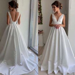 Wedding Dress 2022 V Neck Backless Simple Bridal Gowns For Women Vestido de Novia