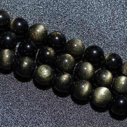 Round Crystal Bead Bulk Loose Natural Gold Obsidian Gemstone Round Stone for DIY Jewelry Making 1 Strand 38cm