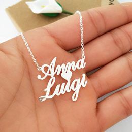 Pendant Necklaces Custom Double Names Necklace Chain Stainless Steel Customised Personalised Two With Heart Charm Couple Gift Drop
