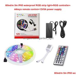 Led Strips 5050 60Led Led Lights Strip Waterproof Rgb 5M Light 44Key Ir Remote Controller Dc 12V Power Supply Drop Delivery Lighting Dh8Ks