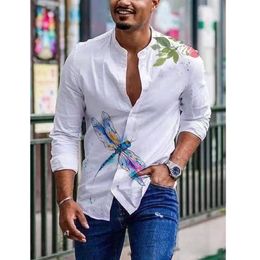 Men s Casual Shirts Spring Summer Vintage Printed Long sleeved Thin Button Imitation Linen Loose Shirt For Large Size Clothes 221128