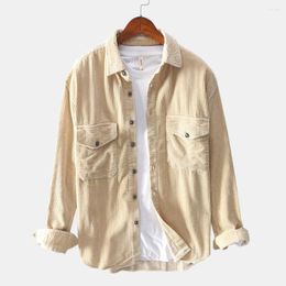 Men's Casual Shirts 2022 Japanese Corduroy Shirt Men's Long Sleeve Slim Fit Vintage Thick Retro Simple Breast Pocket All-match Spring