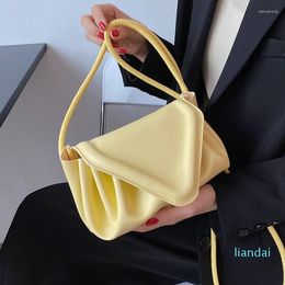 Evening Bags Yellow Small Soft PU Leather Triangle Flap Crossbody Bag For Women Shopper Luxury Shoulder Purses And Handbags Blue