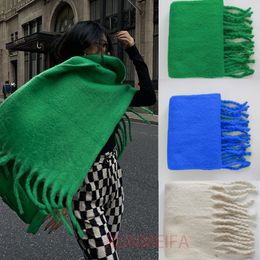 Scarves Luxury Cashmere Bright Green Women Solid Scarf Winter Shawl and Wrap Bandana Pashmina Tassel Female Foulard Thick Blanket 221129