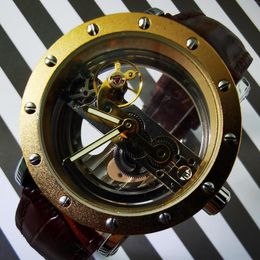 Wristwatches FORSINING Vintage Bridge Automatic Watch Genuine Leather Strap Transparent Dial Classic Mechanical Watches Men Relogio