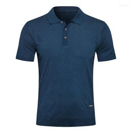 Men's Polos Shirt Polo Silk Men 2022 Fashion Summer Short Sleeve Button British Print Plaid Breathable Big Size M-5XL