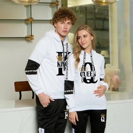 Men's Tracksuits KING QUEEN Print Couple Sweatshirt Sweatpants Set Fashion Casual Sports Men Tracksuit Women Clothing Man Hoodie Suit 221129