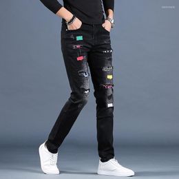 Men's Jeans Autumn And Winter 2022 Men's Embroidered Black Street Patch Brand Slim Pants Casual Teenagers Pencil