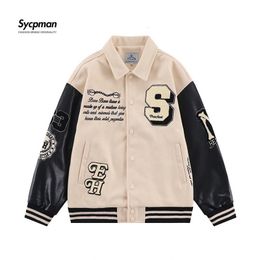 Mens Jackets Fried Street Contrast Colour Letter Mao Jinxiu Male and Female Couples Students Loose Oversize Baseball Coat 221129