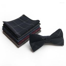 Bow Ties Arrival Plaid Gentleman's Adjustable Leisure Bowtie Hanky Set Cravat Handkerchief Butterfly Pocket Square