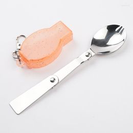 Dinnerware Sets Portable Folding Spoon/Fork Tableware Stainless Steel Salad Spoon Silver Camping Traveling Hiking Outdoor With Box