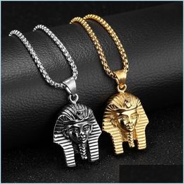 Pendant Necklaces Hip Hop Rock Gold Sier Colour Stainless Steel Egyptian Pharaoh Tutankhamun Necklace For Men Jewerly With 24 Dhgarden Dhgln