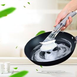 Kitchen Cleaning Brush With Dishwashing Sponge 2 In 1 Long Handle Dish Washing Brush Household Cleaning Tools FY2682 WWJY