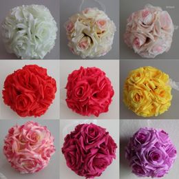 Decorative Flowers 6" 15cm Beautiful Artificial Silk Rose Flower Ball Hanging Kissing Balls Ornament For Wedding Christmas Festivals