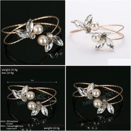 Charm Bracelets Fashion Jewellery Accessories Gold Colour Crystal Charm Bangles Pseiras Pearl Rhinestone Bracelet For Women Gift Drop D Dh1Yj