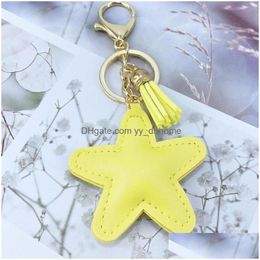 Key Rings Creative Pu Leather Tassel Key Ring Cute Bag Pendant Fivepointed Star Car Keychains Fashion Charm Keychain Drop Delivery Je Dhoal