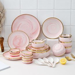 Dinnerware Sets Dining Table Set Dishes And Plates Marble Pink Phnom Penh Bowl Western Dish2022