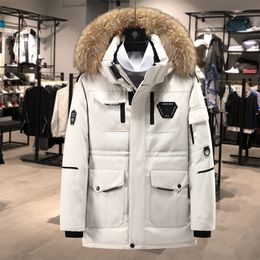 Mens Vests Winter Down Jacket Warm Waterproof Hooded White Duck Fashion Parka Detachable Fur Collar 221129