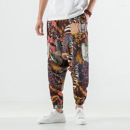 Men's Pants 2022 Summer Trend Chinese Style Men's Casual Colour Matching Flower Trousers Cotton And Linen Loose Low-grade Cross