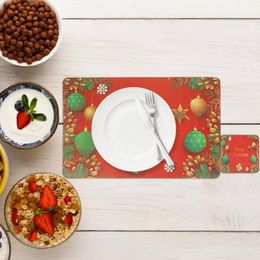 Table Mats Merry Christmas Placemats And 6 Cup Set Non Slip Heat Washable Kitchen Home Holiday Decor G3